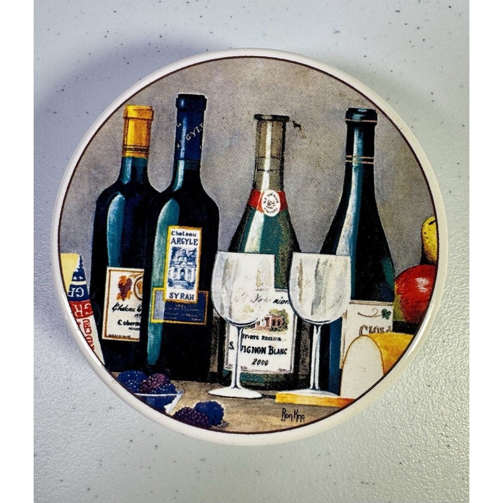 Santa Barbara Ceramic Design Ron King Wine Drink Coasters Set of 4‎ w/Box - Picture 3 of 9
